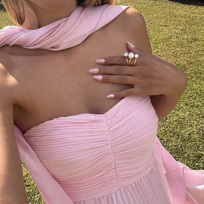 Damen Luftiges Maxikleid mit schulterfreiem Design und voluminösem Rock Fudus