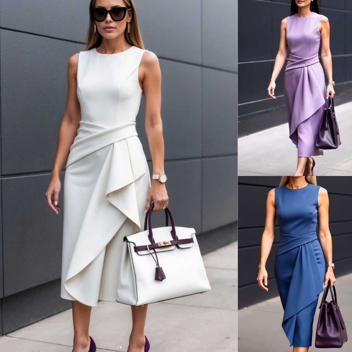 Damen Etuikleid mit figurschmeichelndem Wickeldesign und elegantem Drapierungseffekt Fudus