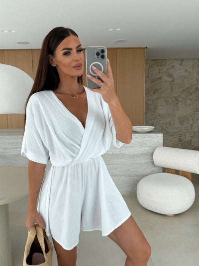 Damen Wickelkleid aus luftiger Baumwolle mit weitem Schnitt und trendy Taillierung Fudus