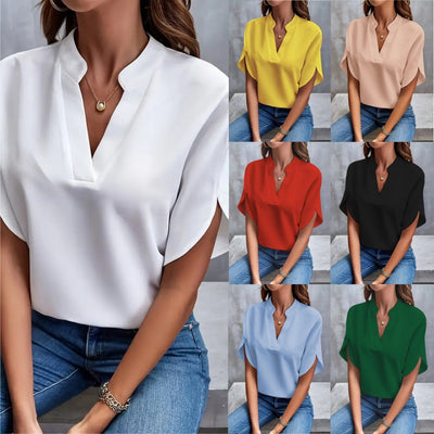 Damen lässige Bluse mit elegantem Stehkragen und weiten Ärmeln Fudus