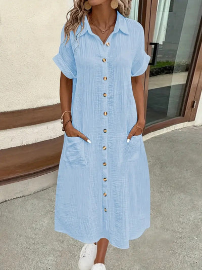 Damen Maxikleid mit Knopfleiste und praktischen Taschen Fudus