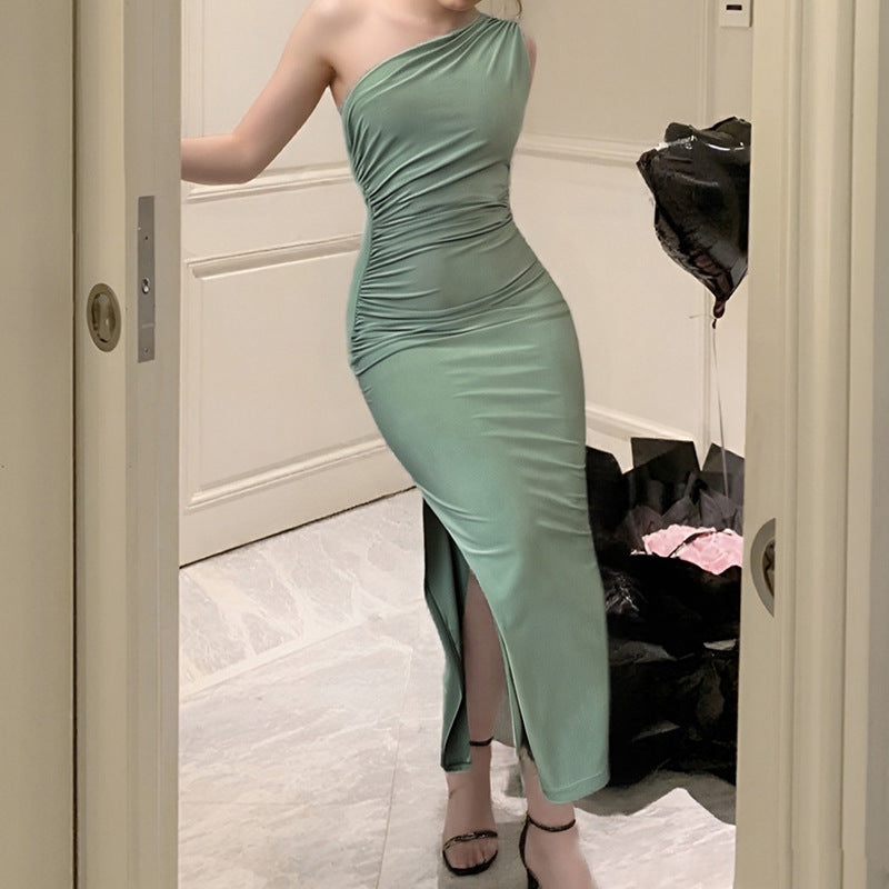 Damen Maxikleid mit asymmetrischem Schnitt und hohem Schlitz Fudus