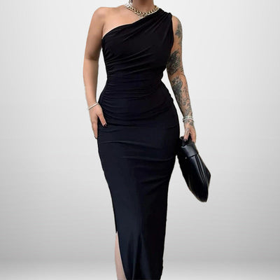 Damen asymmetrisches Cocktailkleid mit Raffung Fudus