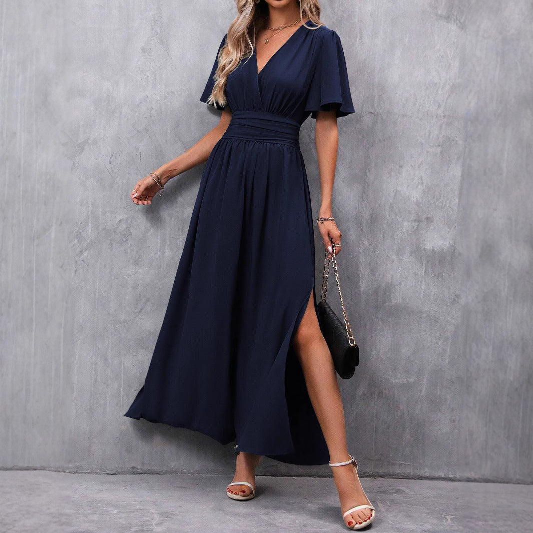 Damen maxikleid mit fließendem Schnitt und eleganten Ärmeln Fudus