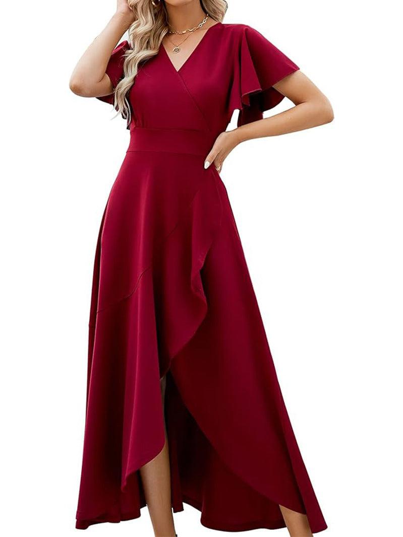 Damen Elegantes Maxikleid mit asymmetrischem Saum und Rüschendetails Fudus