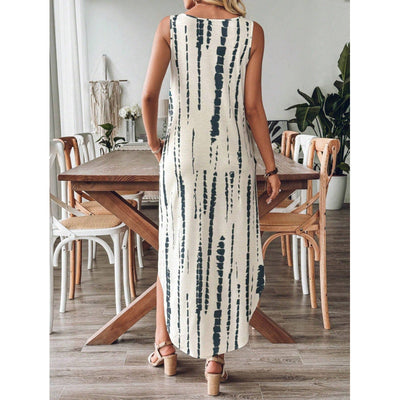 Damen Maxikleid mit V-Ausschnitt und modernem Streifenmuster Fudus