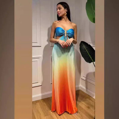 Damen Maxi-Kleid mit Faltenwurf und verstellbarem Oberteil Fudus