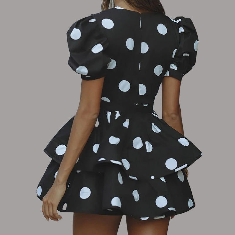 Damen Minikleid mit voluminösen Puffärmeln und tiefem V-Ausschnitt Fudus