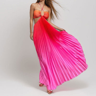 Damen Maxikleid mit raffinierten Cut-Outs und stilvollem Plissee Fudus