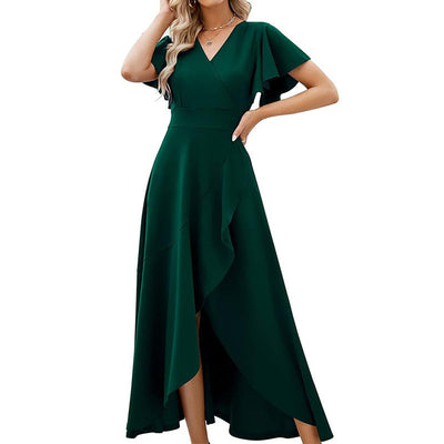 Damen Elegantes Maxikleid mit asymmetrischem Saum und Rüschendetails Fudus