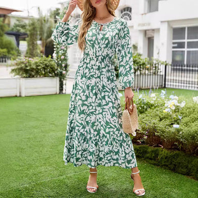 Damen Freizeit Maxi-Kleid mit floralen Details und V-Ausschnitt Fudus