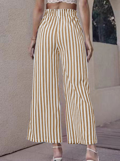 Damen Elegante und luftige Palazzo-Hose mit Streifenmuster und seitlichen Schlitzdetails Fudus