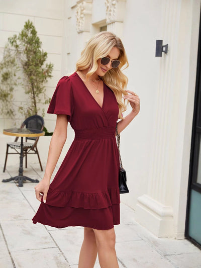 Damen Wickelkleid mit feinem Rüschensaum und elastischem Bund Fudus