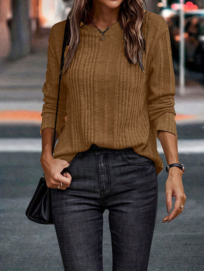 Damen Strukturierte Langarm-Bluse mit elegantem V-Ausschnitt Fudus