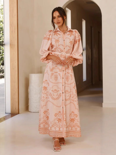 Damen Maxikleid mit romantischem Schnitt und detailverliebt floralem Stickmuster Fudus