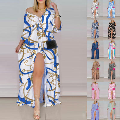 Damen Maxi-Kleid mit verspieltem Paisleymuster und raffiniertem Schlitz Fudus