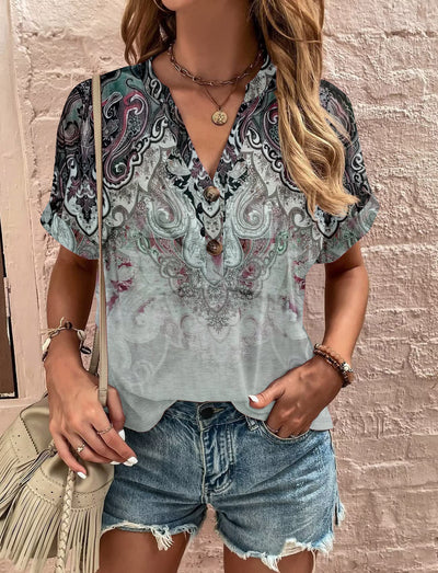 Damen Kurzarmbluse mit floralem Druck Fudus