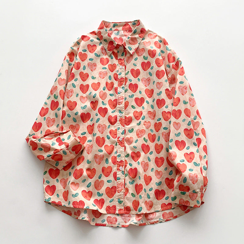 Damen Bluse mit Herzmotiv und lockerer Passform Fudus