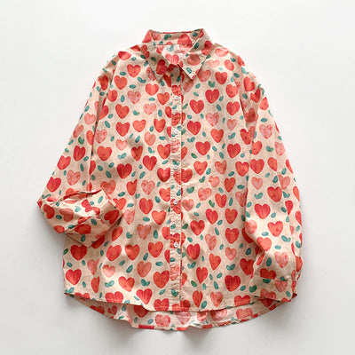 Damen Bluse mit Herzmotiv und lockerer Passform Fudus