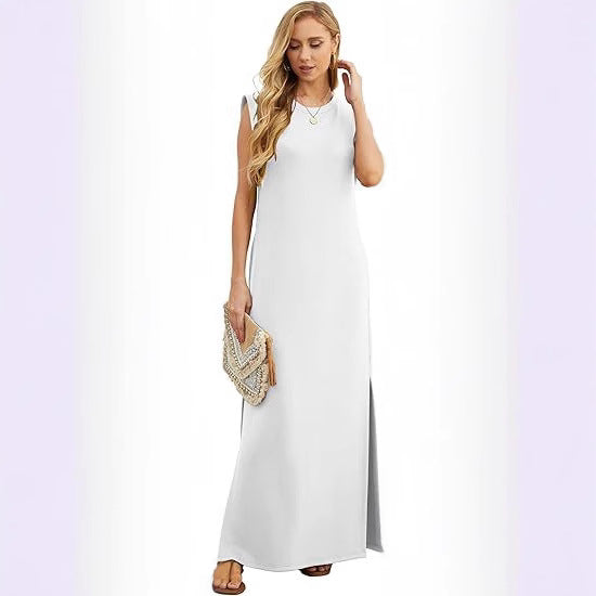 Damen lässiges Maxi-Kleid mit seitlichen Taschen Fudus