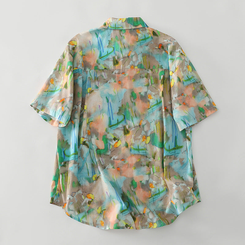 Damen Kurzarm-Hemd mit Herzmuster Fudus