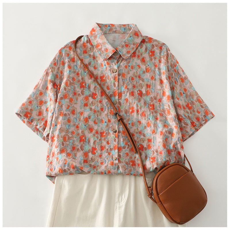 Damen Kurzarmhemd mit floralem Design und lockerer Passform Fudus