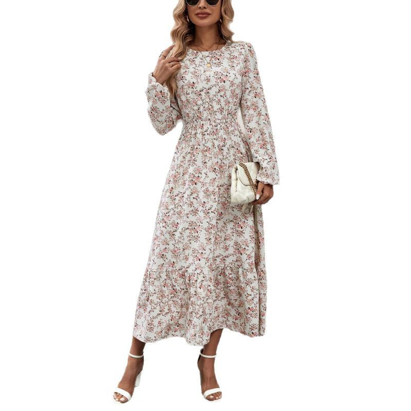 Damen Maxi-Kleid mit eleganten Rüschendetails und floralem Design Fudus