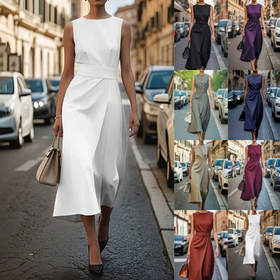 Damen elegantes Maxikleid mit schlanker Silhouette und seitlichem Schlitz Fudus