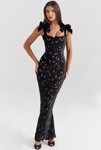 Damen Spitzenentwurf Kleid mit eleganten Schleifen Fudus