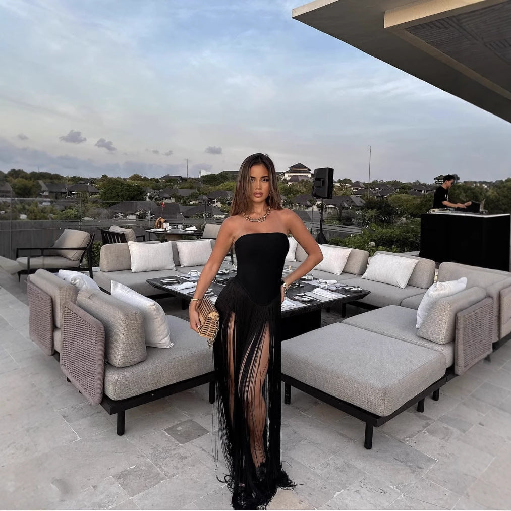 Damen Strandkleid mit fransigem Design Fudus