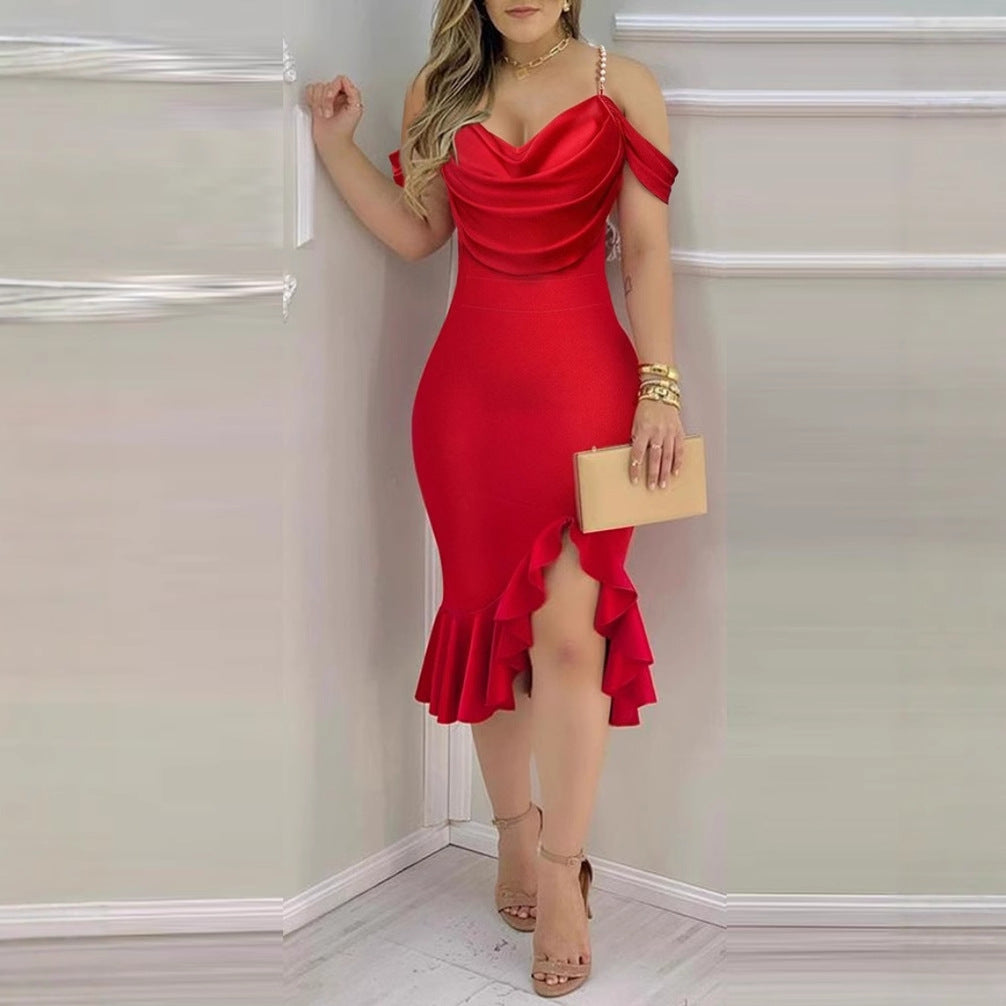 Damen figurbetontes Wickelkleid mit Volant-Details Fudus