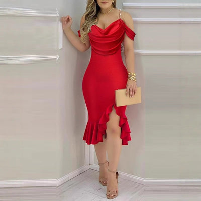 Damen figurbetontes Wickelkleid mit Volant-Details Fudus