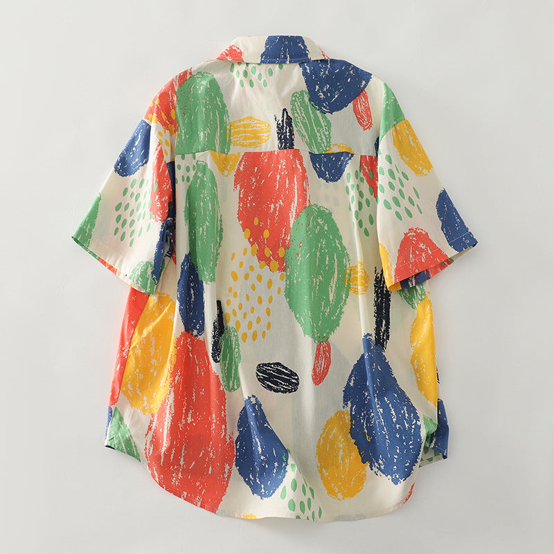 Damen Kurzarm-Hemd mit farbenfrohem Muster und lässiger Passform Fudus