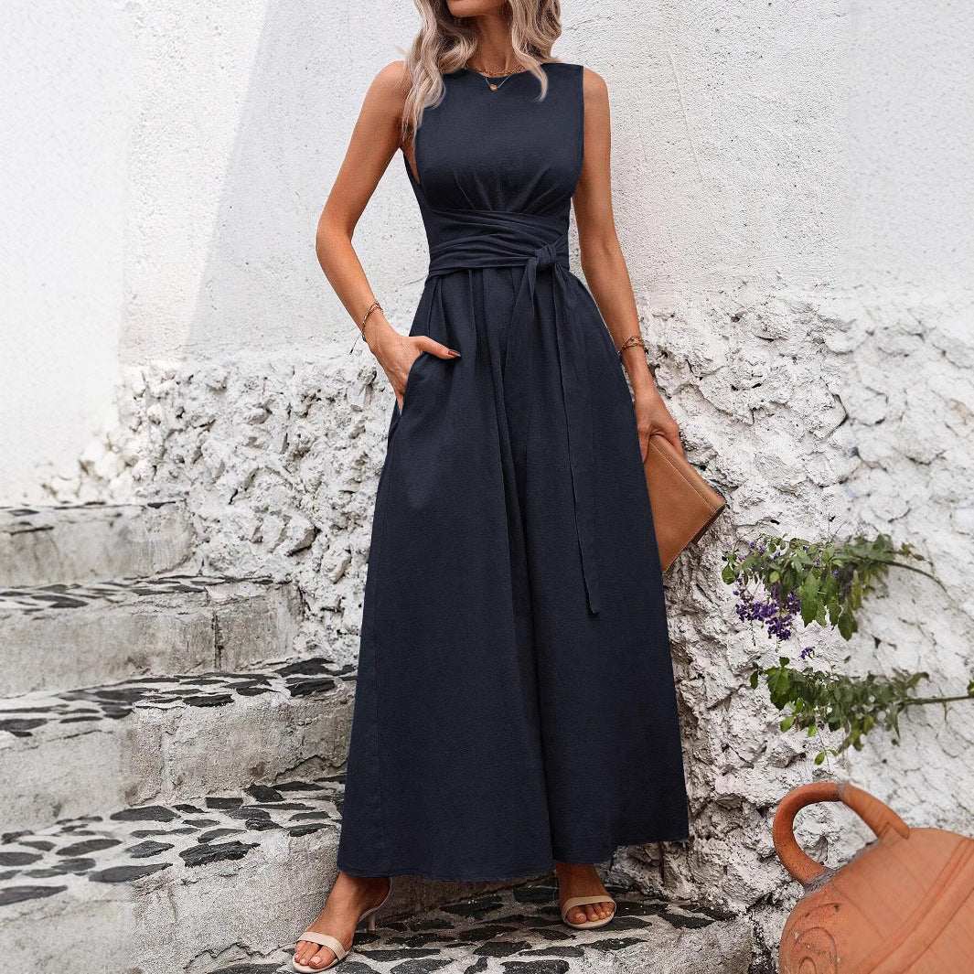 Damen Maxikleid mit eleganter Taillenbindung Fudus