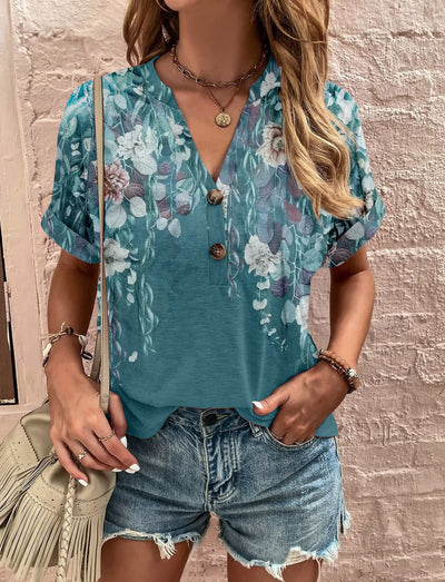 Damen Kurzarmbluse mit floralem Druck Fudus