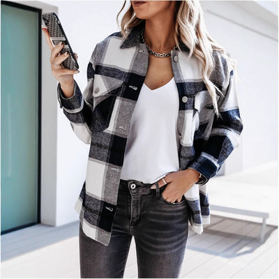 Damen lässige Karojacke aus weichem Material Fudus