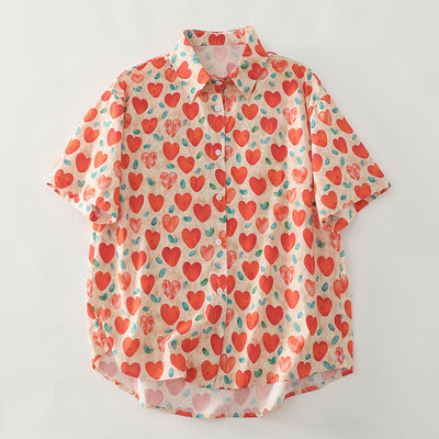 Damen Kurzarm-Hemd mit Herzmuster Fudus