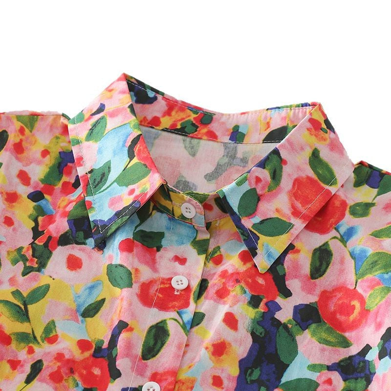 Damen Kurzarm-Hemd mit Herzmuster Fudus