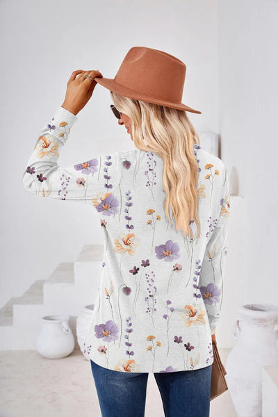 Damen Bluse mit floralem Print und Knopfdetails Fudus