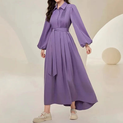 Damen Hemdblusenkleid mit eleganten Puffärmeln Fudus