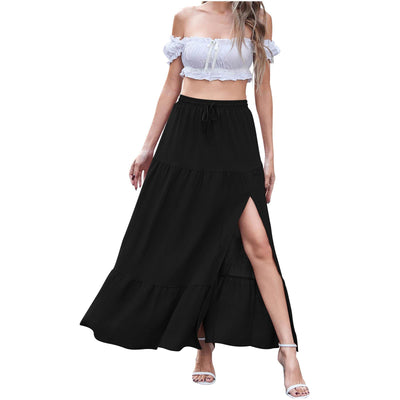 Damen Maxikleid mit hohem Schlitz und Volant Fudus