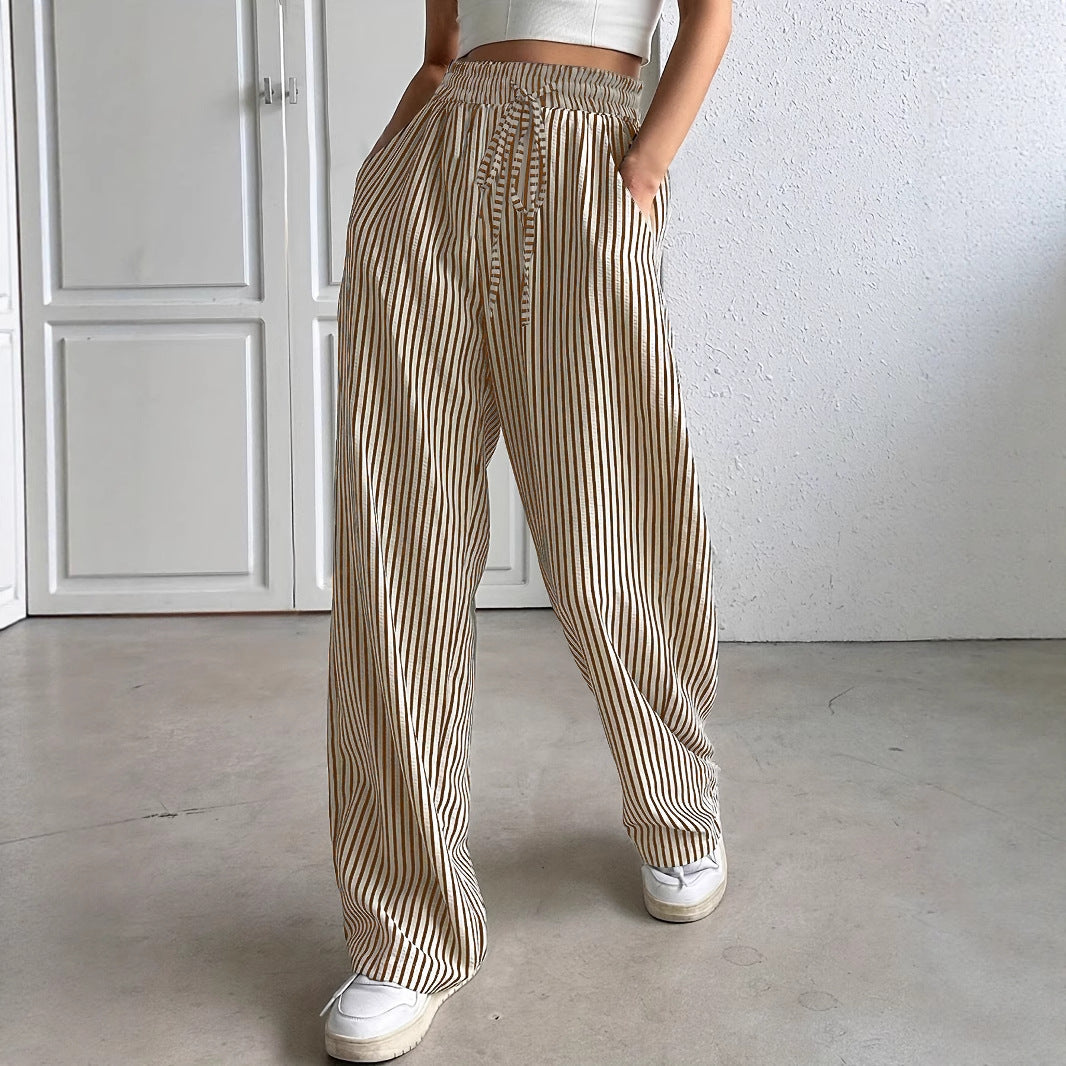 Damen Weit geschnittene Streifenhose mit elastischem Bund Fudus