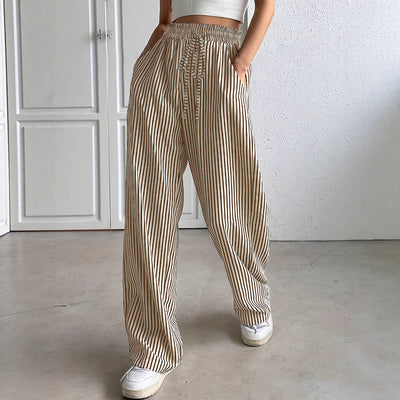 Damen Weit geschnittene Streifenhose mit elastischem Bund Fudus