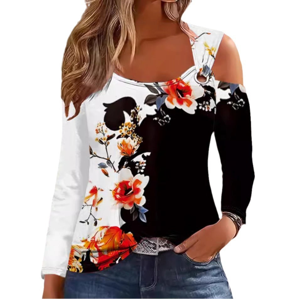 Damen Langarm-Top mit floralen Akzenten Fudus