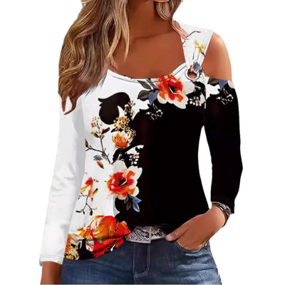Damen Langarm-Top mit floralen Akzenten Fudus