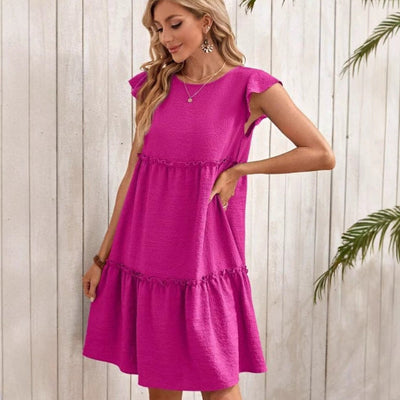 Damen lässiges Kurzkleid mit fröhlichen Rüschen und voluminösem Schnitt Fudus