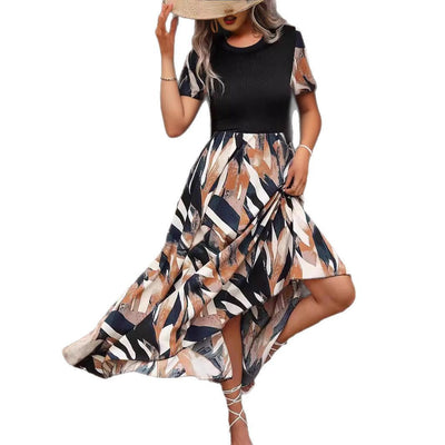 Damen Langarm-Kleid mit Streifenmuster und Taillenakzent Fudus