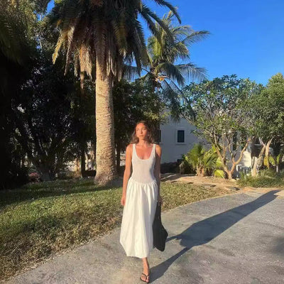 Damen Midi-Kleid mit atmungsaktivem Oberteil und elegantem, ausgestellt Rock Fudus