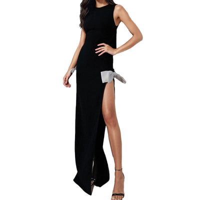 Damen Maxikleid mit seitlichem Schlitz und eleganten Schleifendetails Fudus