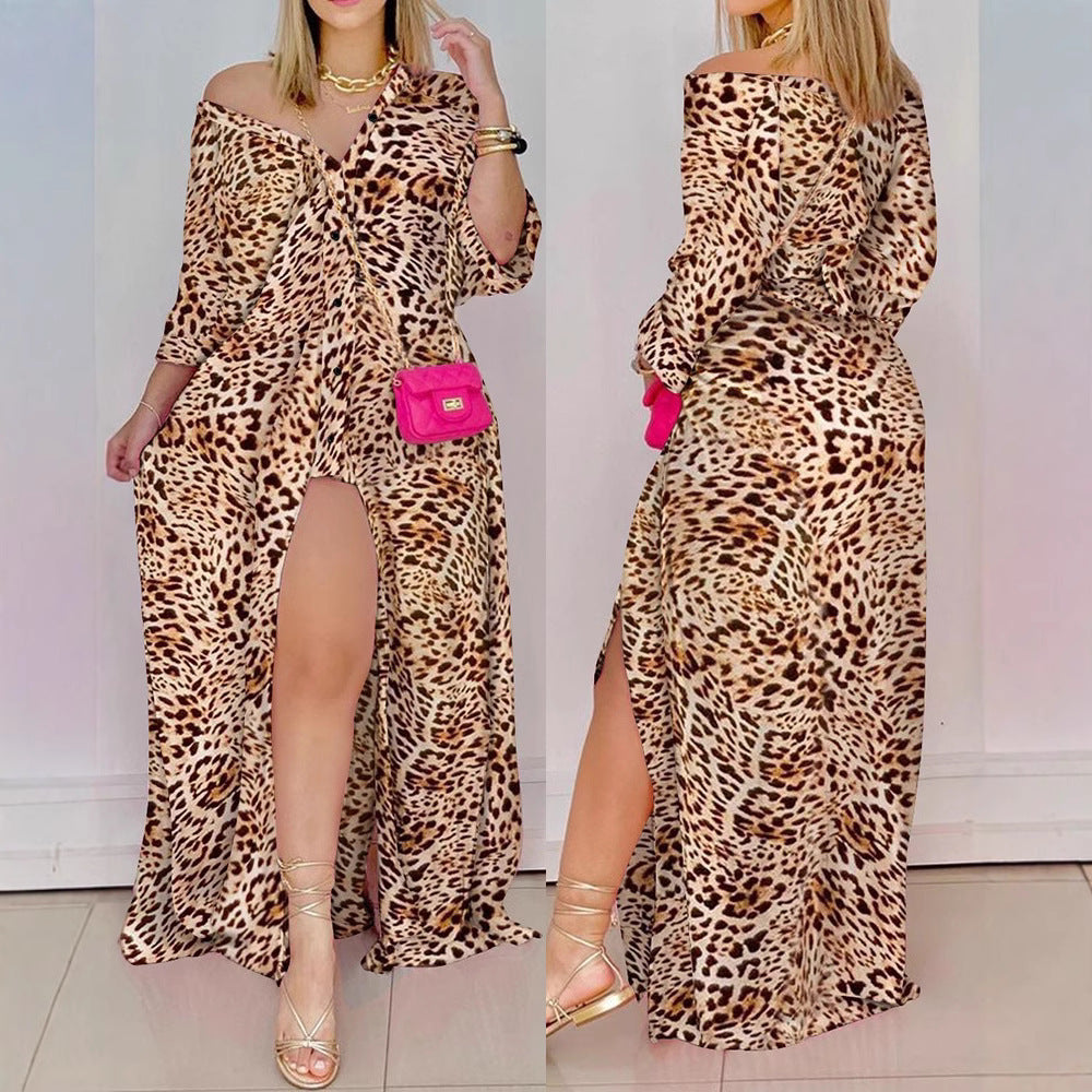 Damen Maxi-Kleid mit verspieltem Paisleymuster und raffiniertem Schlitz Fudus